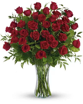 3 Dozen Long Stemmed Red Roses in a Glass Vase