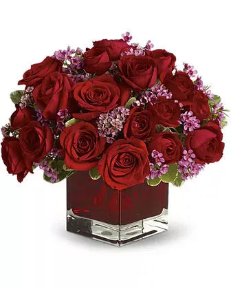 Bunch of Red Roses in a Glass Vase By Flower Next Door