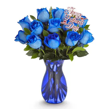 Delicate Dozen Blue Roses in a Vase