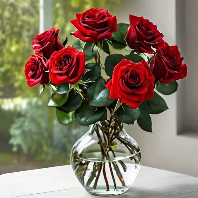 Enchanting 6 Red Roses in a Clear Glass Vase
