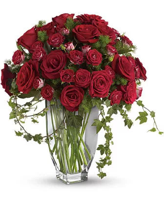 Fresh Red Rose in a Glass Vase - 50 stems