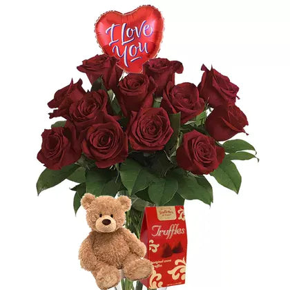 Luxurious 12 Red Roses Vase with Combo