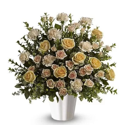 White and Mix Color Roses Vase - 50 Stems