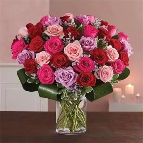 Radiant Mix Color Roses in Vase