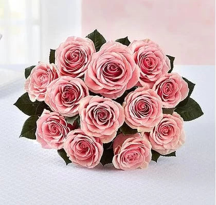Pink Petal Delight - Elegant 12 Pink Roses Bouquet
