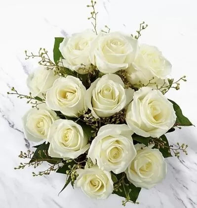 Elegant 12 White Roses Bouquet