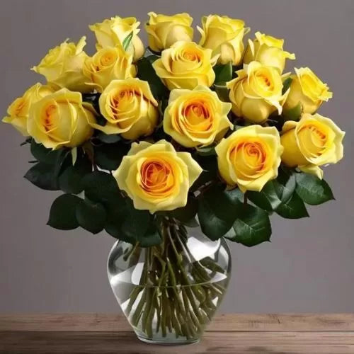 Beautiful Yellow Roses in a Glass Vase