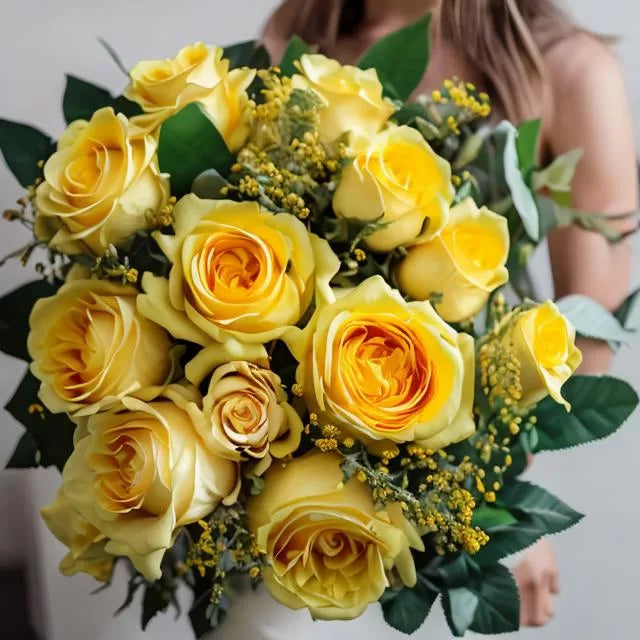 Delicate Dozen Yellow Roses Bouquet