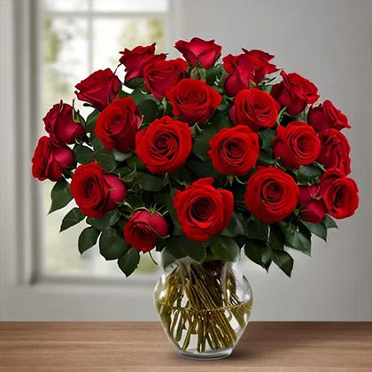 Exquisite 24 Long-Stemmed Red Roses in a Vase