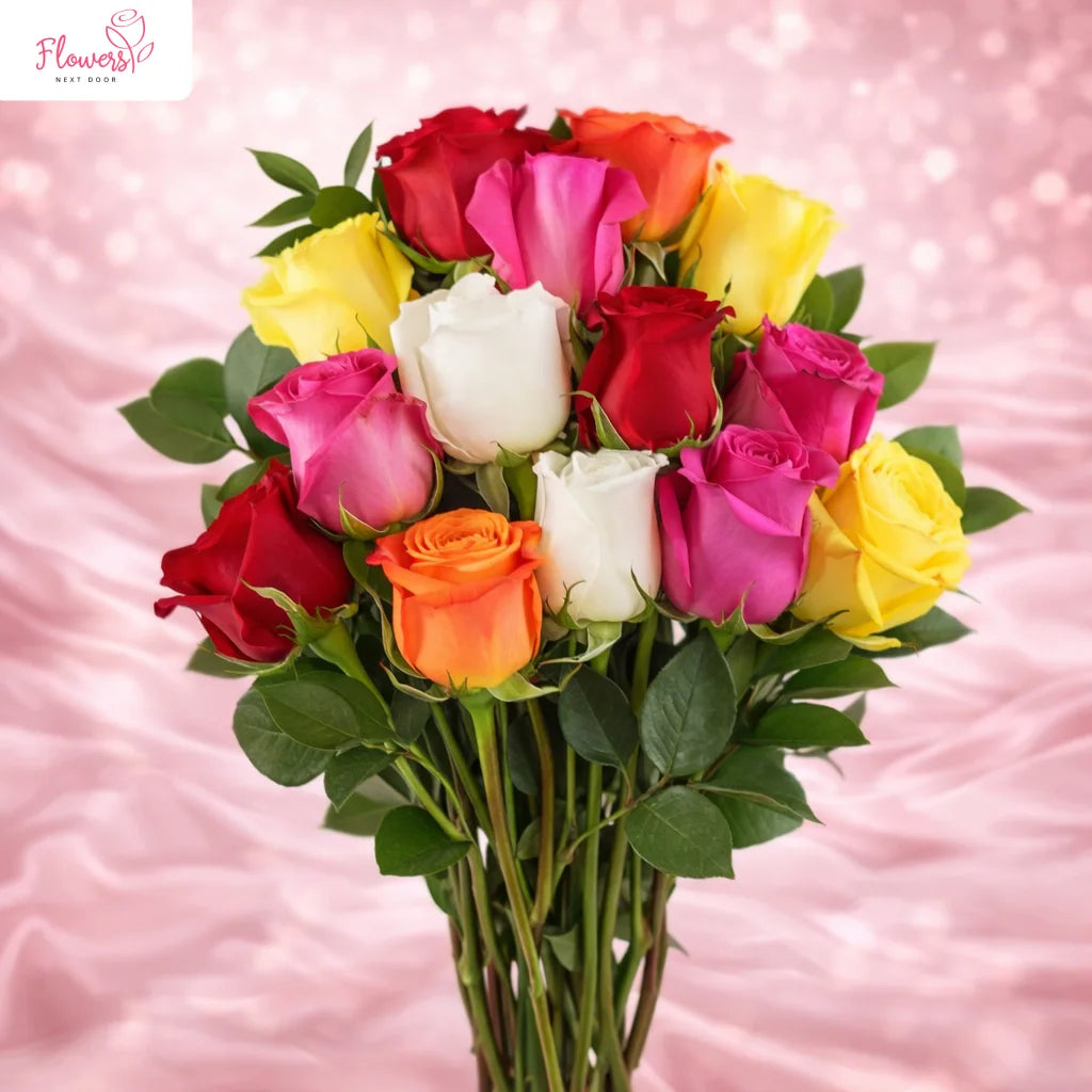 burst of blooms 12 mesmerizing mix color roses bouquet