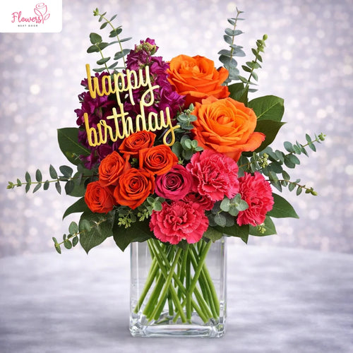 Charming Mix Color Roses in a Vase