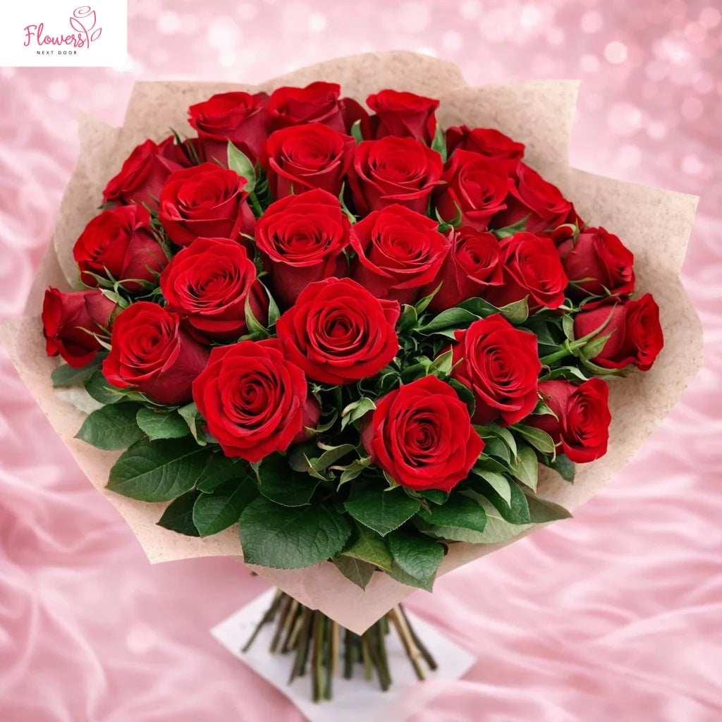 hand tied 24 red roses bouquet