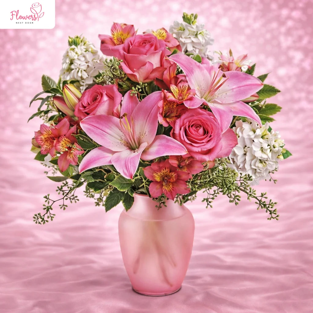 pink reflections bouquet with roses