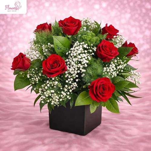 Red Rose Arrangement in Black Vase