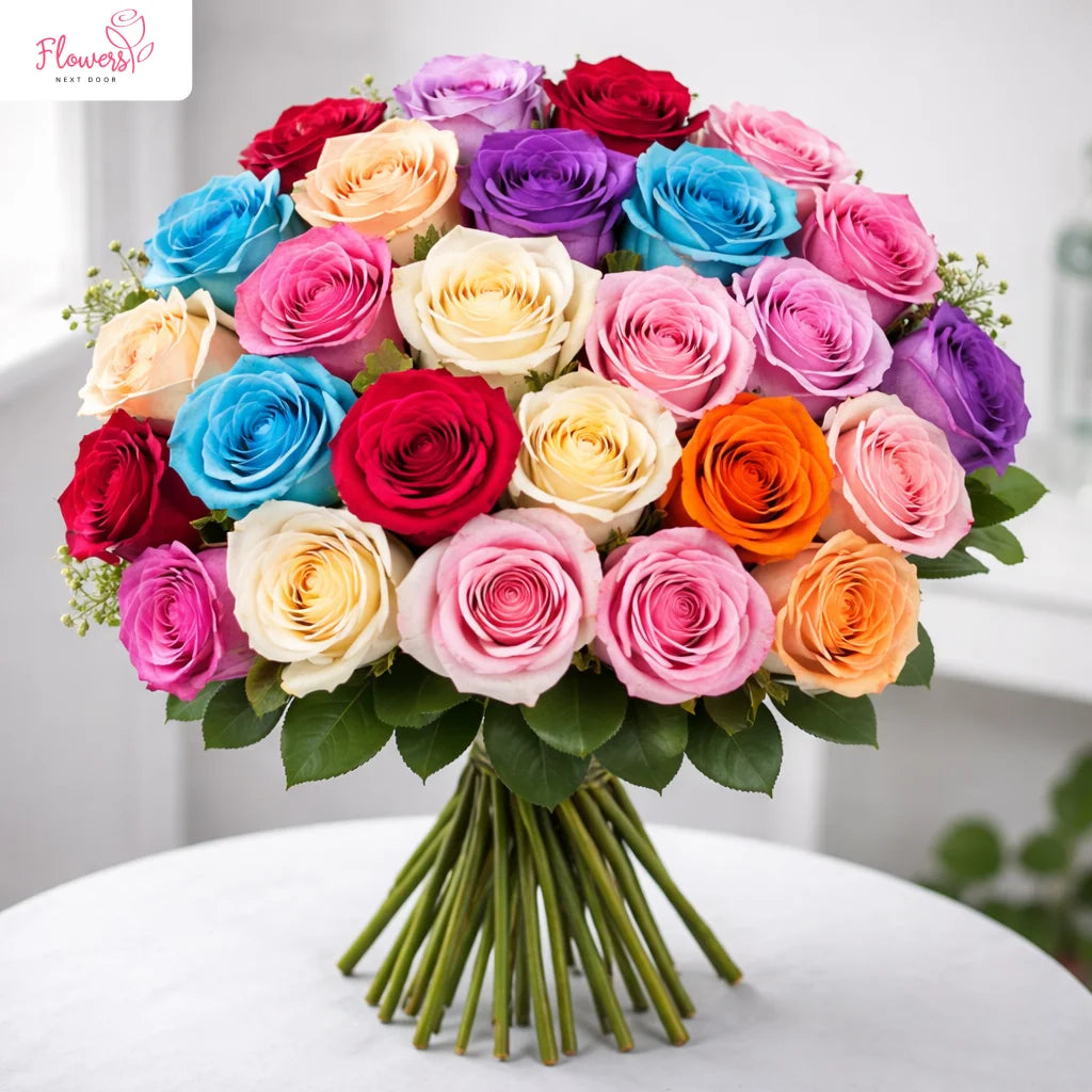 stunning 24 assorted color roses bouquet